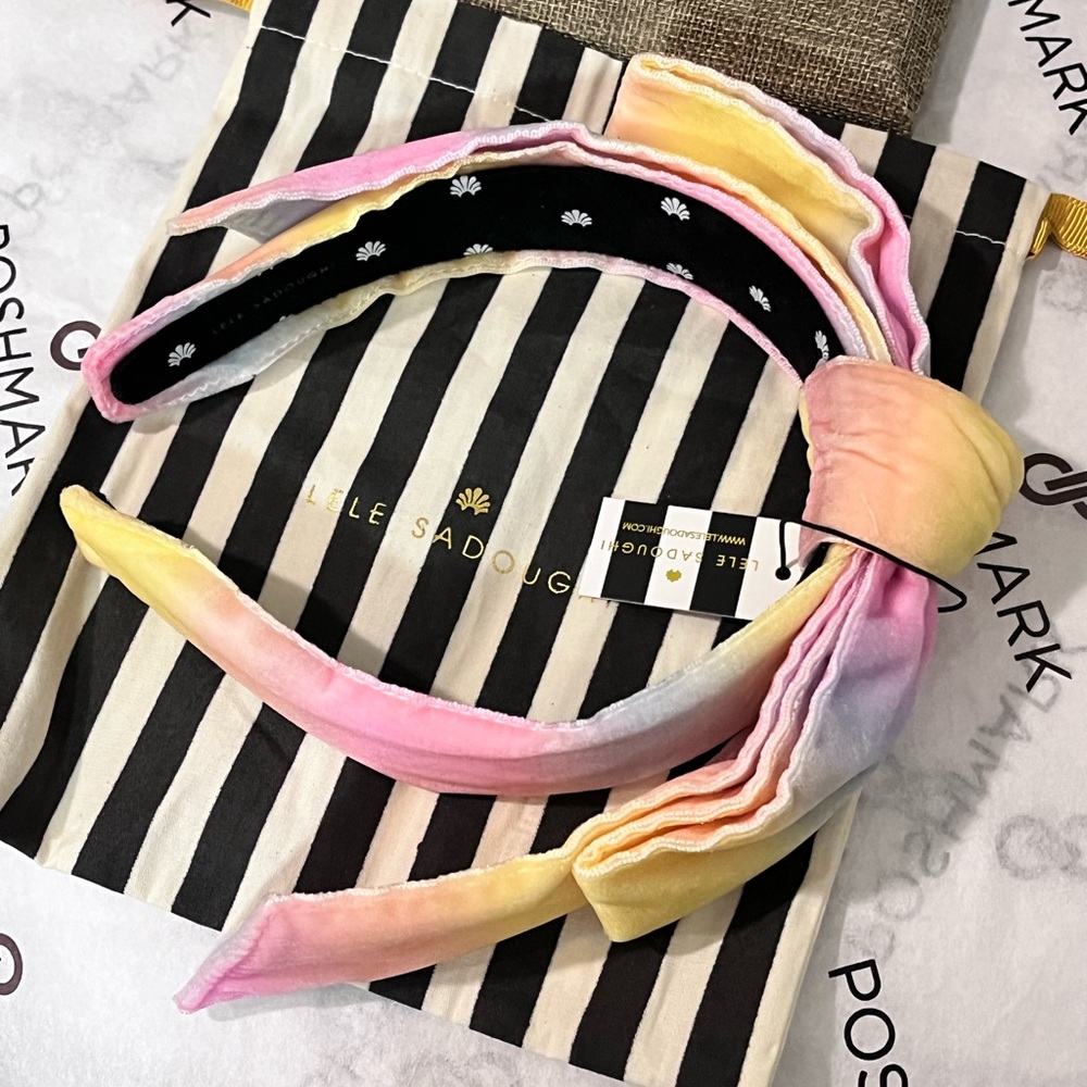 LELE SADOUGHI SHIRLEY NWT AUTHENTIC APRICOT OMBRÉ VELVET BOW HEADBAND - Picture 9 of 17